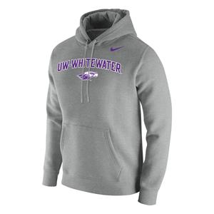 Image of Nike Hooded Sweatshirt Club Fleece with UW-Whitewater over Mascot -  darkheather